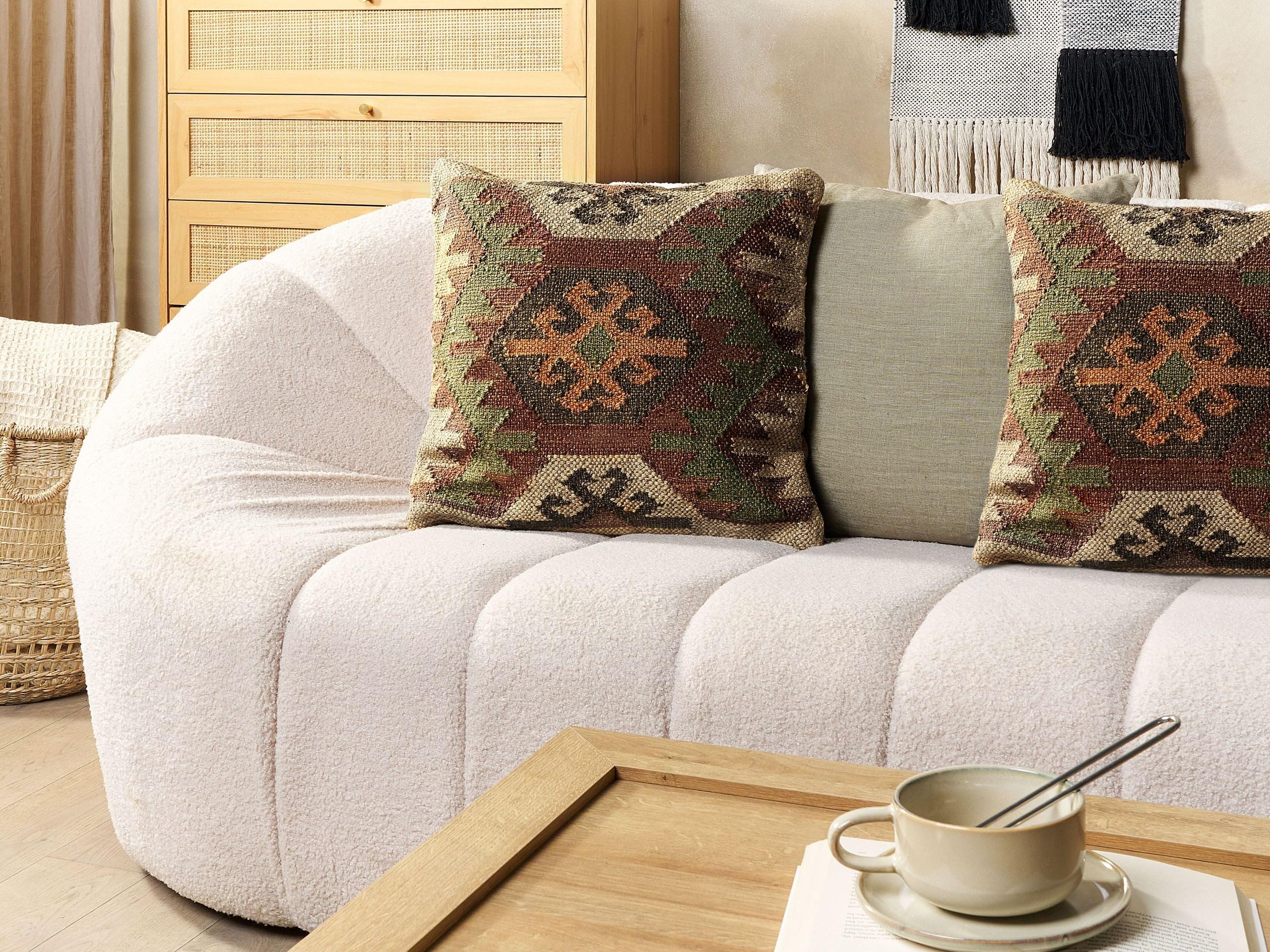 Beliani Kelim Dekokissen 2er Set Jute u. Wolle braun/bunt 45x45 cm orientalisch Arven