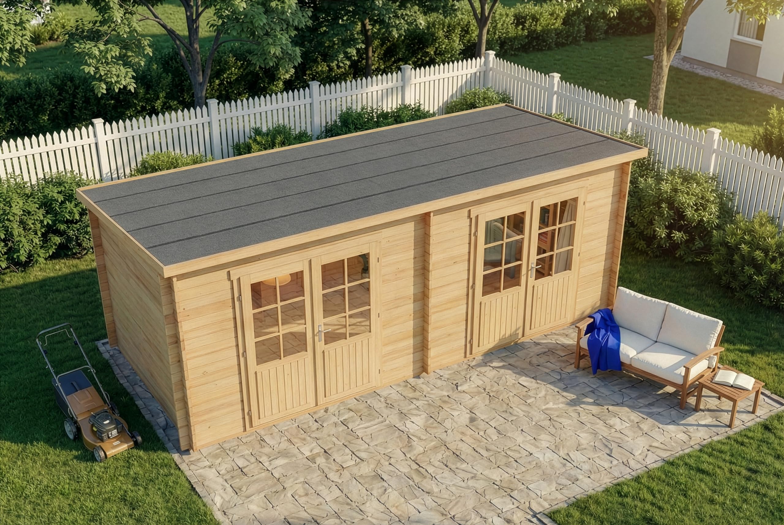 Alpholz Gartenhaus Maria Twin aus Holz in Naturbelassen mit 28 mm Wandstärke 598 x 272 cm
