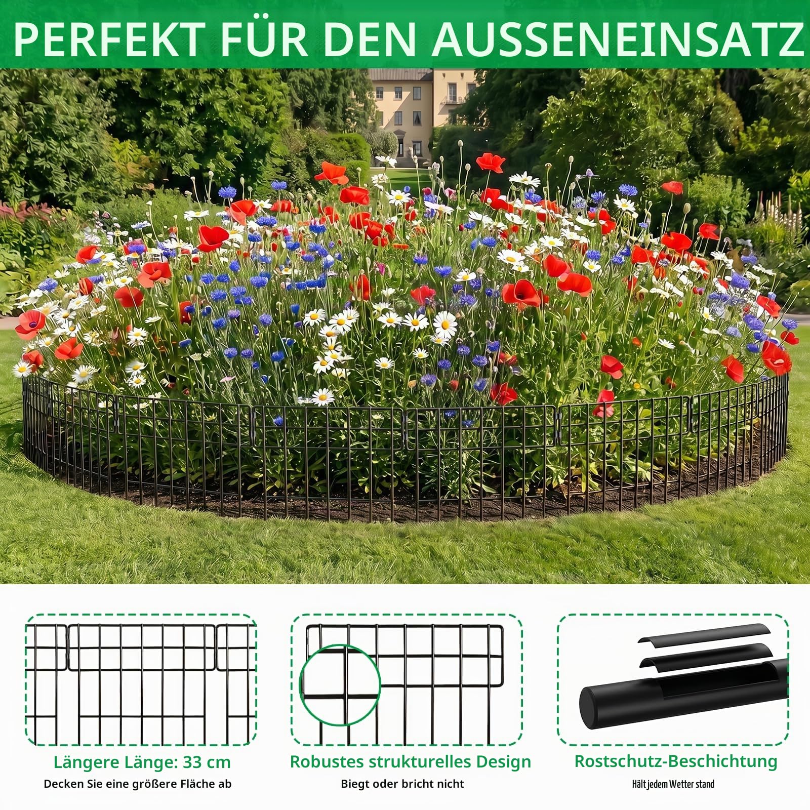 Thealyn 25er-Pack Tierbarriere-Zaun Metall Dekorativer Gartenzaun 43 cm (H) X 33 cm (B) Gesamtlänge 8,2 m Kein Graben-Zaun Patio-Grenze Tierzaun für Hunde Kaninchen im Freien Patio