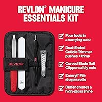 Vista 3 de Revlon Manicure Essentials Kit with Travel Case, Nail Care Set with Dual Ended Cuticle Trimmer, Curved Blade Clippers, Compact Emeryl File & Buffer