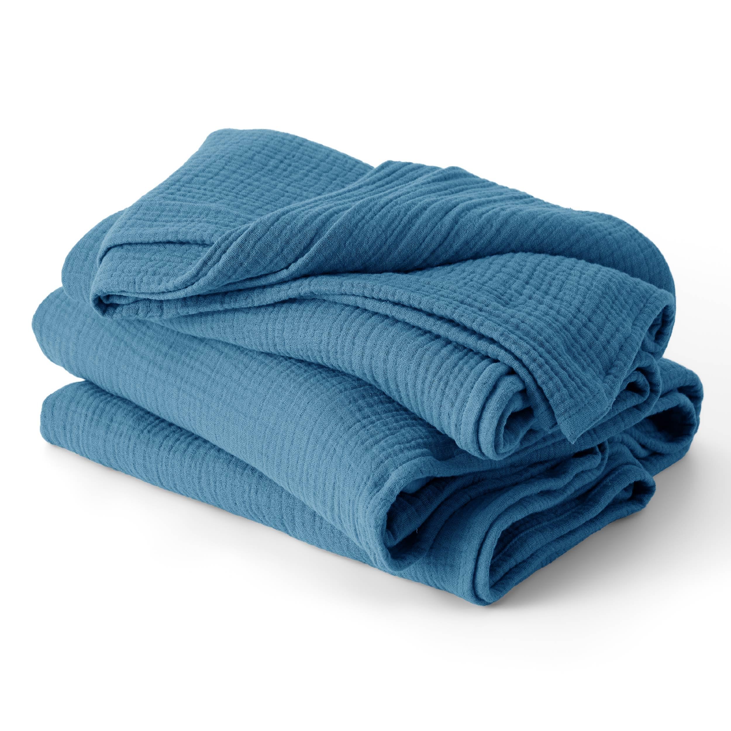 Bedsure 100% Cotton Muslin Blanket Queen Size for Bed - 4-Layer Breathable and Lightweight Thin Soft Gauze Muslin Blanket for Summer, Teal, 90x90 Inches