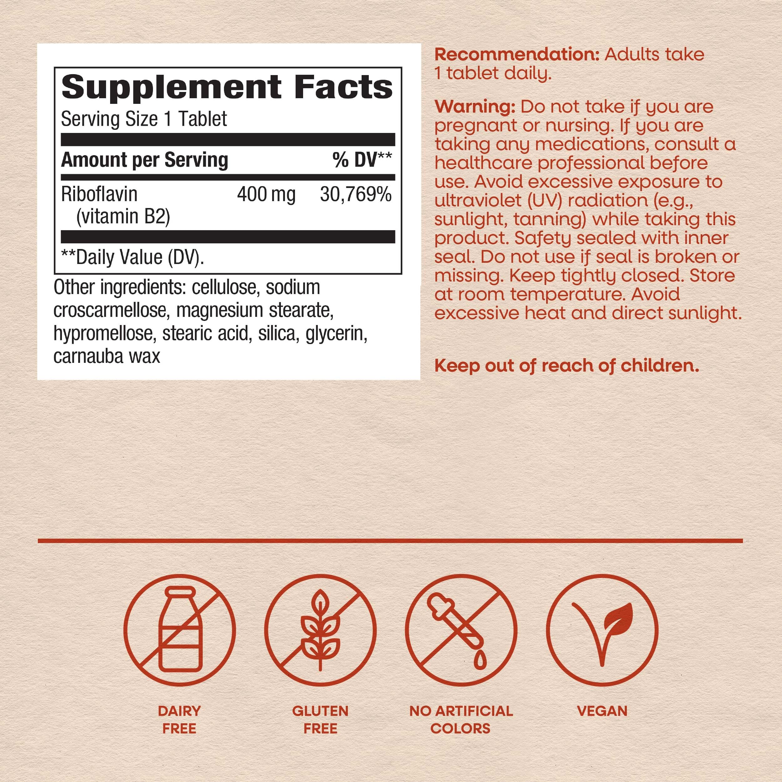 Enzymatic Therapy Riboflavin Vitamin B2, 400 mg per Serving — Amazon image 6