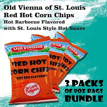 Old Vienna of St. Louis Snacks (Red Hot Corn Chips Hot Barbecue, 8 oz 3 Pack)