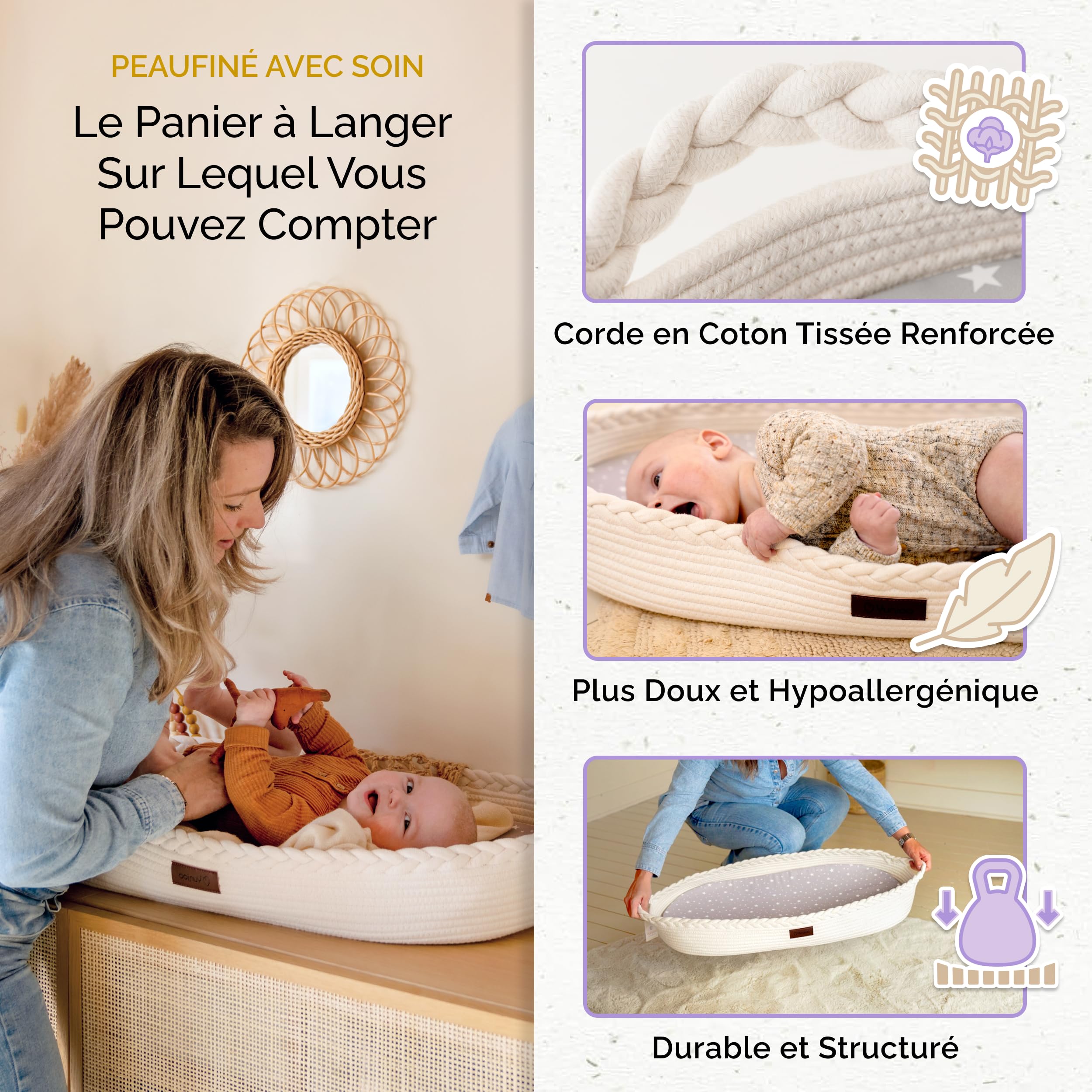Yunioo Matelas à Langer Bébé, Panier à Langer avec Tapis à Langer Nomade en Mousse et Housse Hydrofuge pour Plan a Langer pour Commode