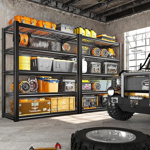Miniatura 5 de REIBII Estantería de garaje de 40 pulgadas de ancho, estantes de almacenamiento resistentes de 2000 libras, estantes de metal de 5 niveles para
