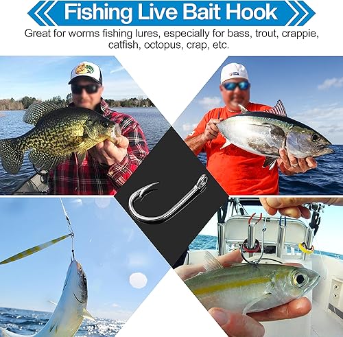 Miniatura 7 de Gancho de cebo vivo de pesca, 60 piezas de anzuelo de cebo vivo, ganchos circulares fuertes de acero inoxidable afilados para agua salada