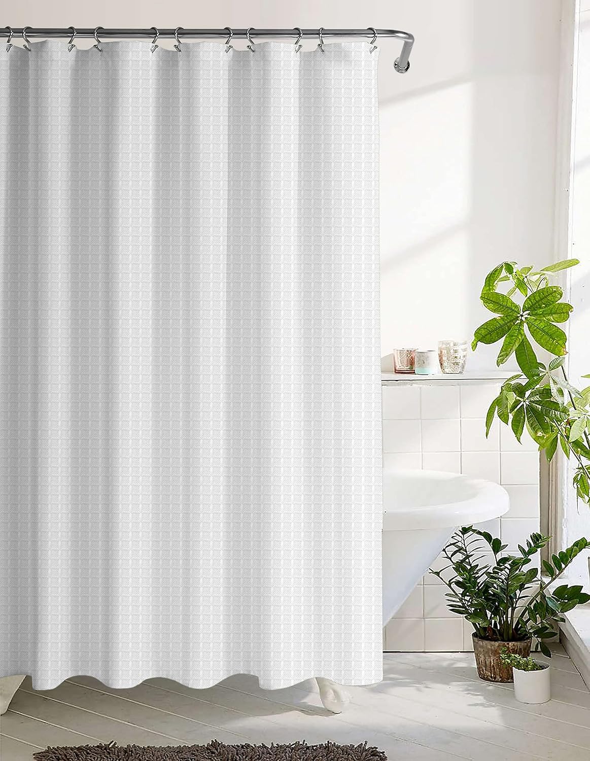 Bodico Waffle Fabric Shower Curtain, Fabric Shower Curtains with Waffle