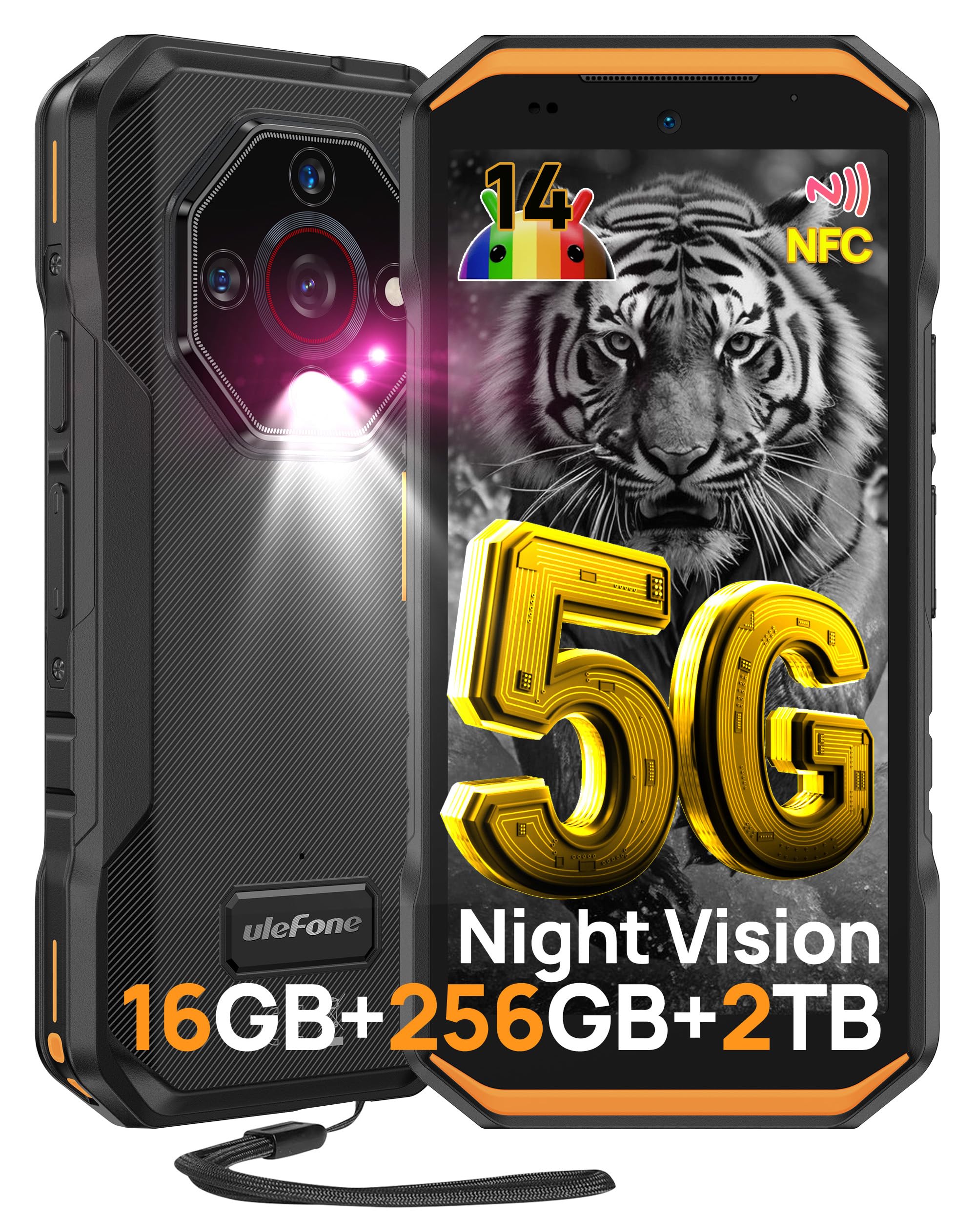 – Ulefone Armor X32 Pro 5G Rugged Smartphone, 16GB+256GB/2TB, 64MP+25MP Night Vision, Android 15, 5.65" NFC 3-Card Slot Outdoor Smart Phone, Waterproof IP68 SIM Free Mobile Phones, Orange