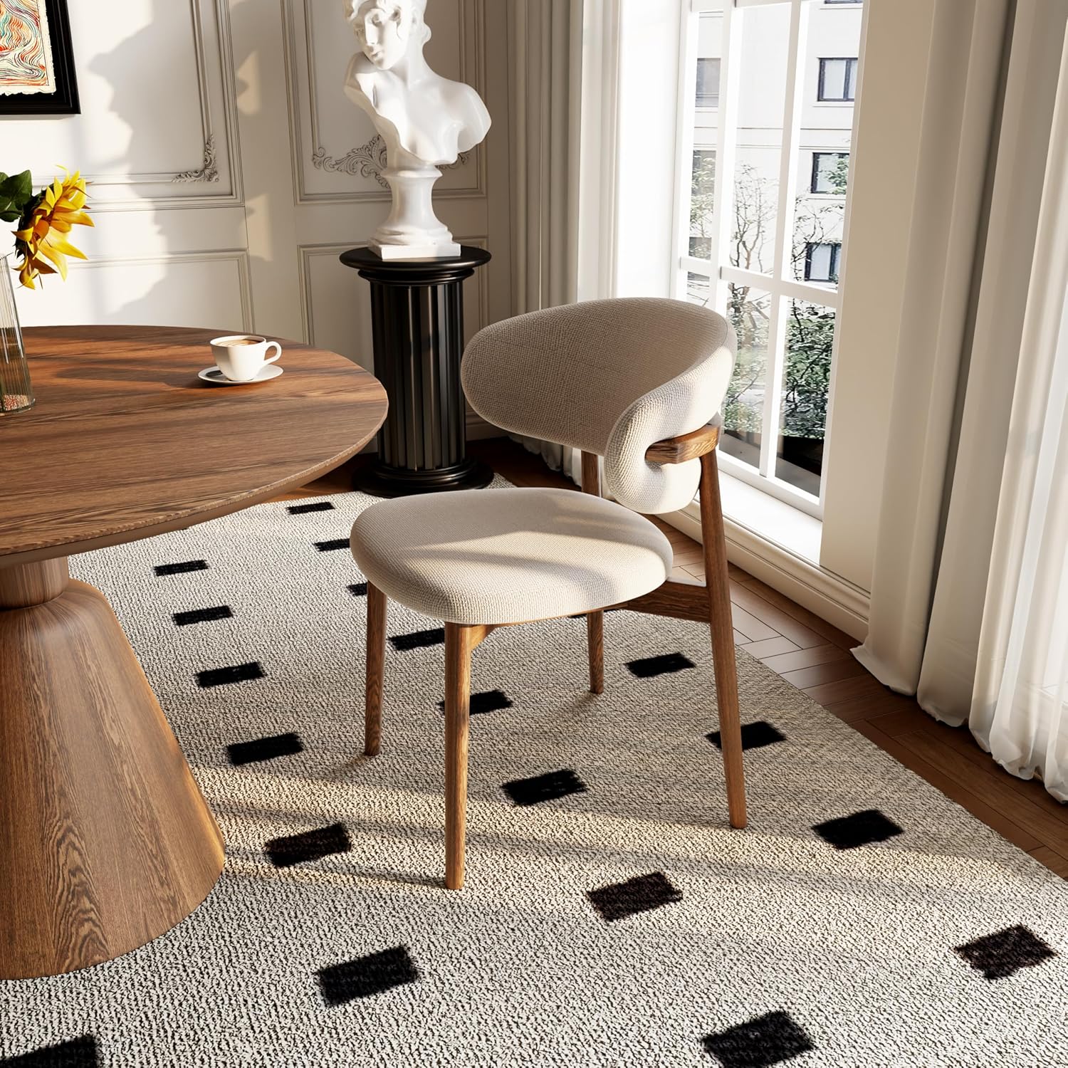 Solid Wood Dining Chairs Set of 2, Modern Upholstered Dining Chair with Curved Backrest, Natural Wood Legs (Oak, 18.11 in)