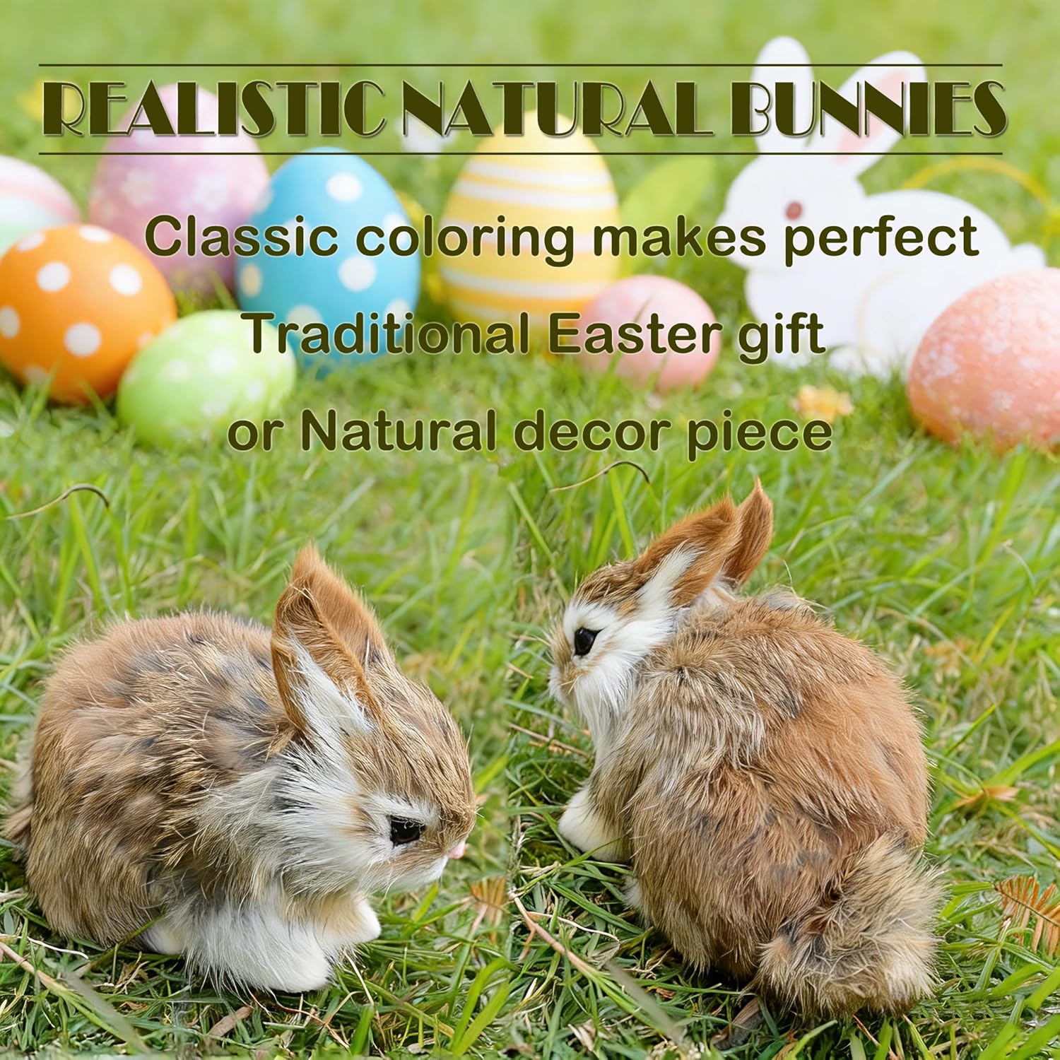 Easter Bunny Plush Figurine - 2 Piece Mini Realistic Rabbit Staffy for Spring Basket Fillers, Mantel Display, Home Decoration, Photoshoot Props Ideal Gift (2-Brown) - Image 2