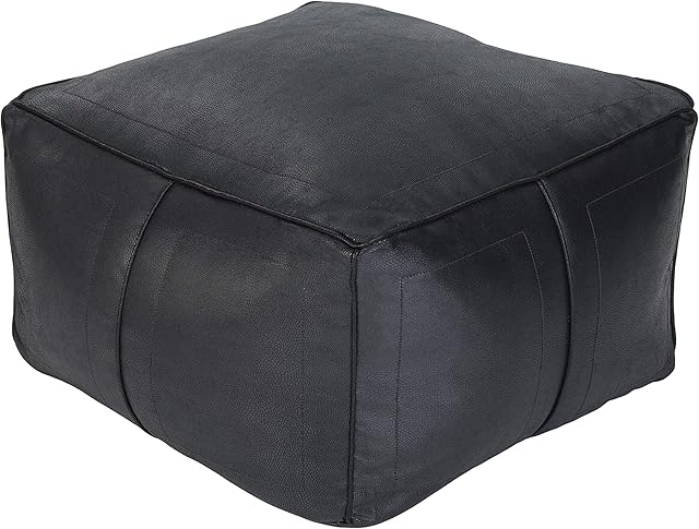 Loft 25 Bean Bag Chair Seat | Indoor Living Room BeanBag Footstool | Pouffe Faux Leather Footrest | Water Resistant | Durable and Comfortable (Black)