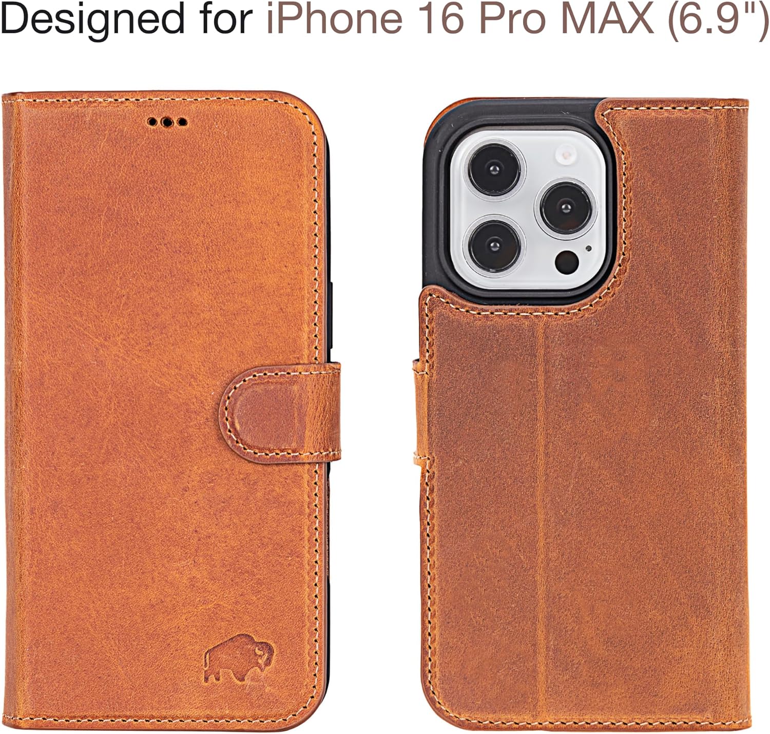 BLACKBROOK Leather Wallet Case for iPhone 16 Pro Max, Carter Premium Leather Magnetic 2-in-1 Wallet Set, Ready for MagSafe, RFID Protection, 4 Card Slots & ID Pocket, Compatible with iPhone 16 Pro Max