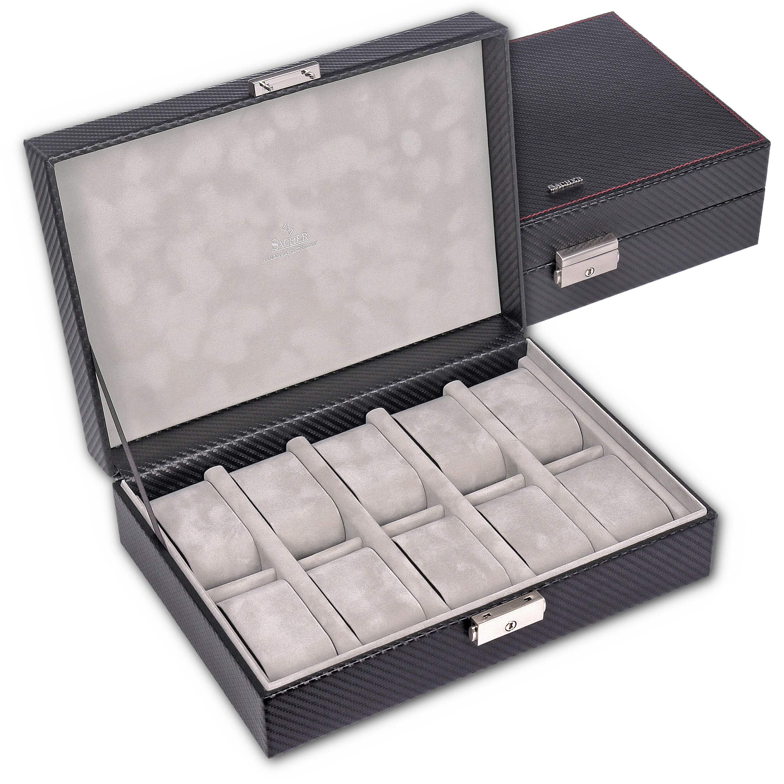 SACHER Estuche para 10 relojes carvon/negro (piel)