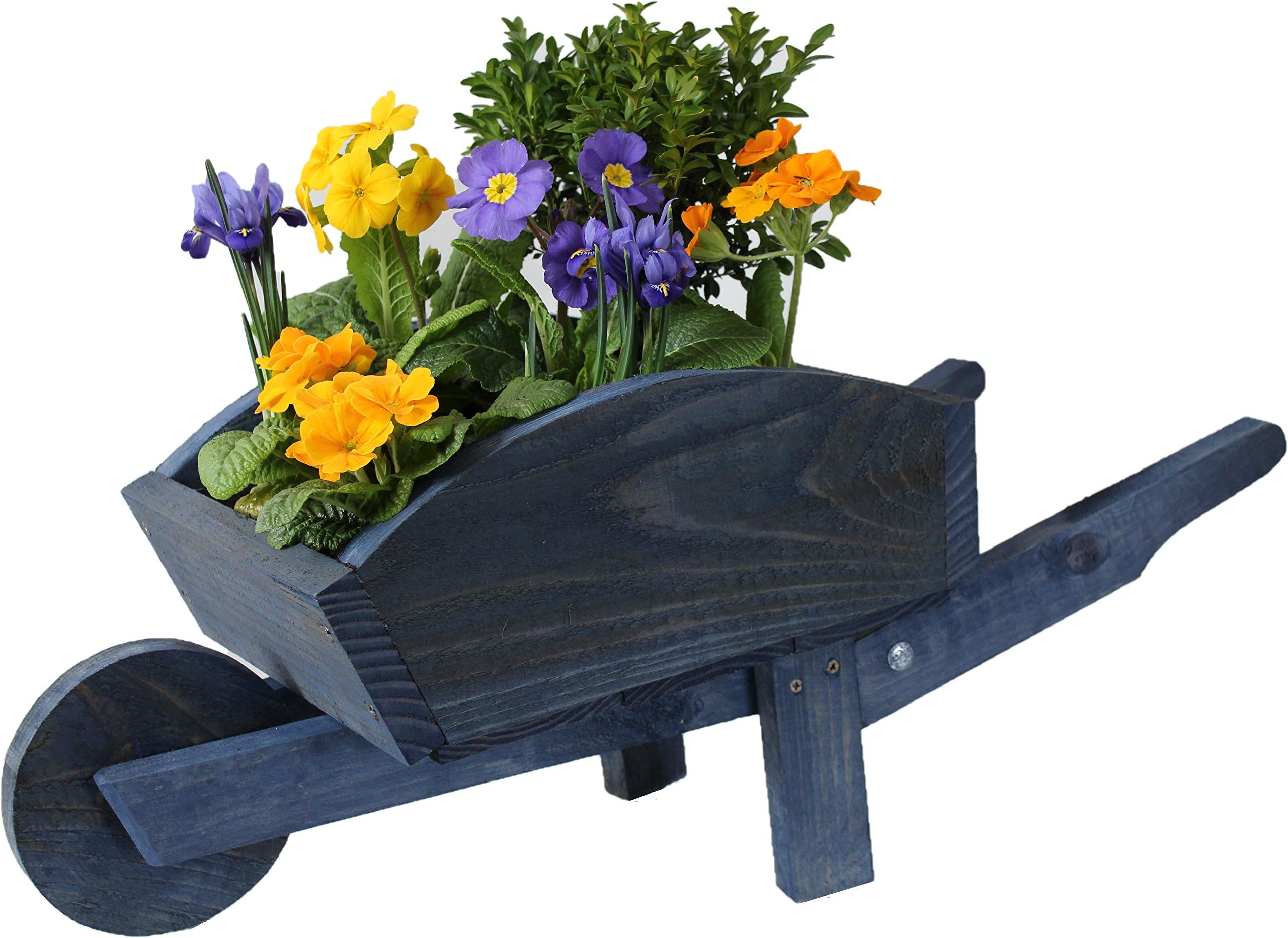Blackdown Wood Crafts Quality Medium Rustic Wheelbarrow Garden Planter with MOUNTAIN BLUE finish - FULLY ASSEMBLED - PRESSURE TREATED