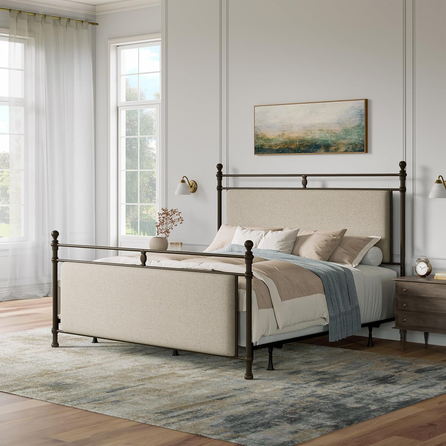 Hillsdale Furniture Ashley Bed Set, King, Rustic Brown and Linen Stone
