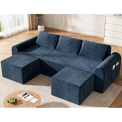 Cloud Sectional Couch with 2 Ottomans & 3 Pillows, Boneless Couches for Living Room, U Shaped Sectional Sofa Deep Seat Comfy Couch for Small Spaces, No Assembly Required, 72h to Restore