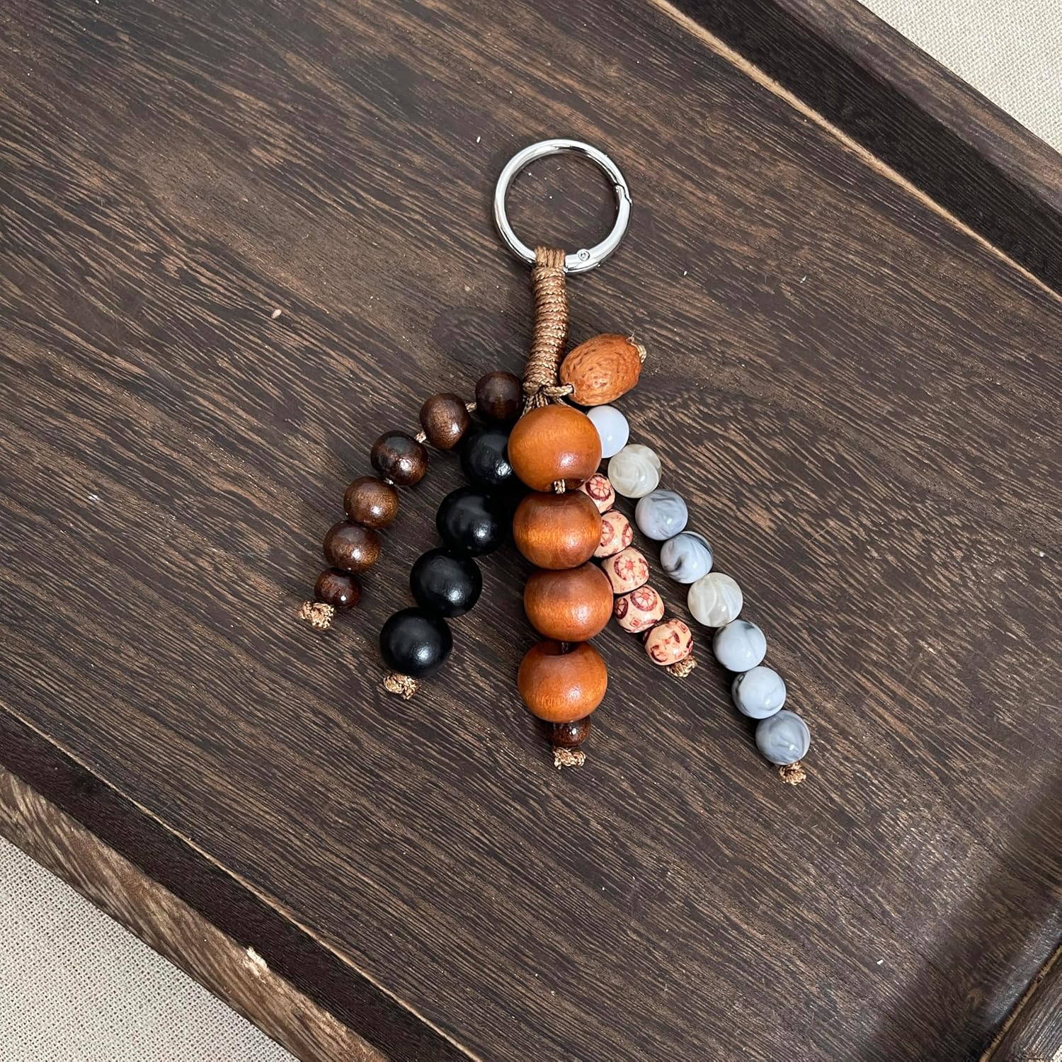 Handmade Mixed Wooden Beaded Keychain, Artisan-Crafted Boho Bag Charm, Nature-Inspired Purse Decoration Pendant - Image 7