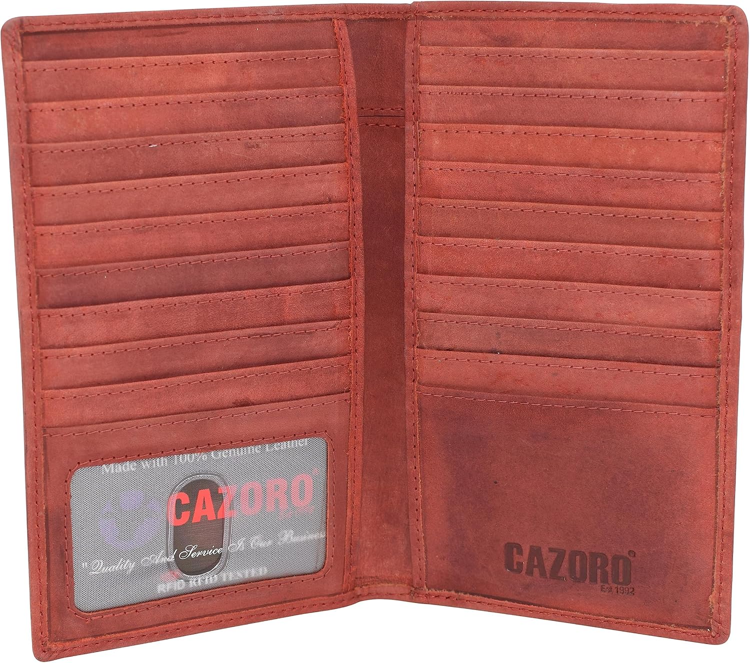 RFID Blocking Premium Vintage Leather Long Bifold Credit Card ID Wallet (Brown)