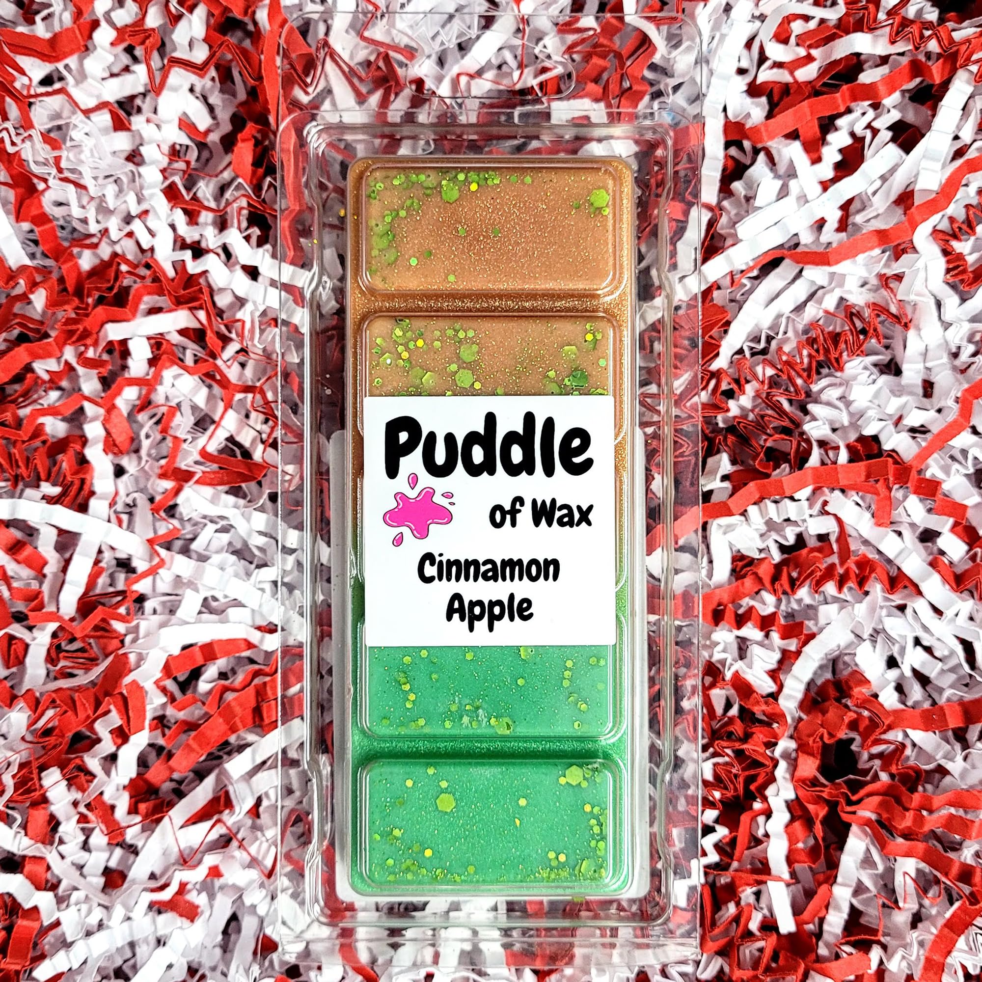 Puddle Of Wax Green & Bronze - Cinnamon Apple Soy Wax Melt Snap Bar - 50G - Christmas Scent - Vegan Friendly - Made In The Uk