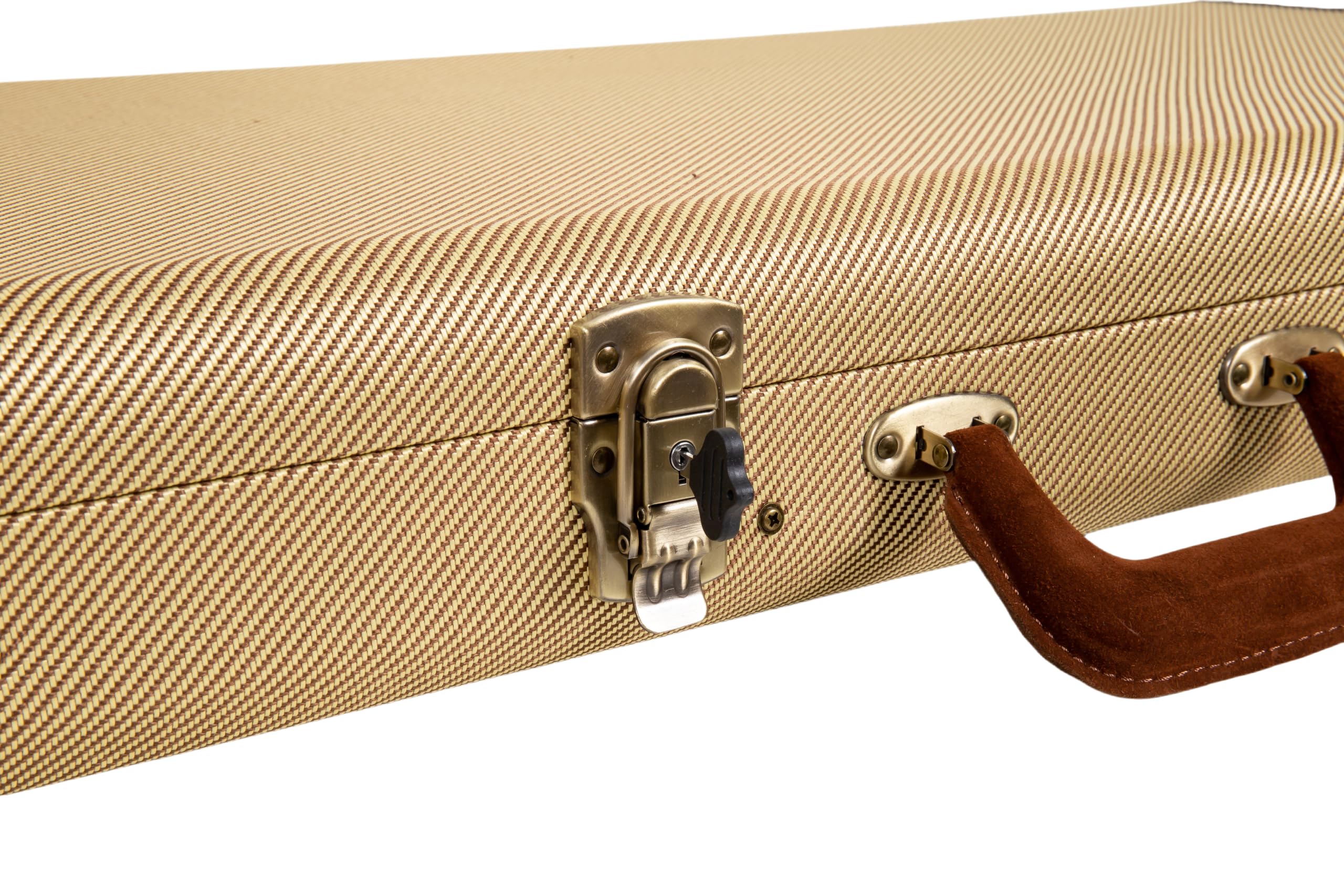 Crossrock Etui na gitarę elektryczną Master Series do Fender Stratocaster i Telecaster, tkanina tweedowa na zewnątrz, przeprojektowana drewniana powłoka, skórzany uchwyt (CRW720EFT)