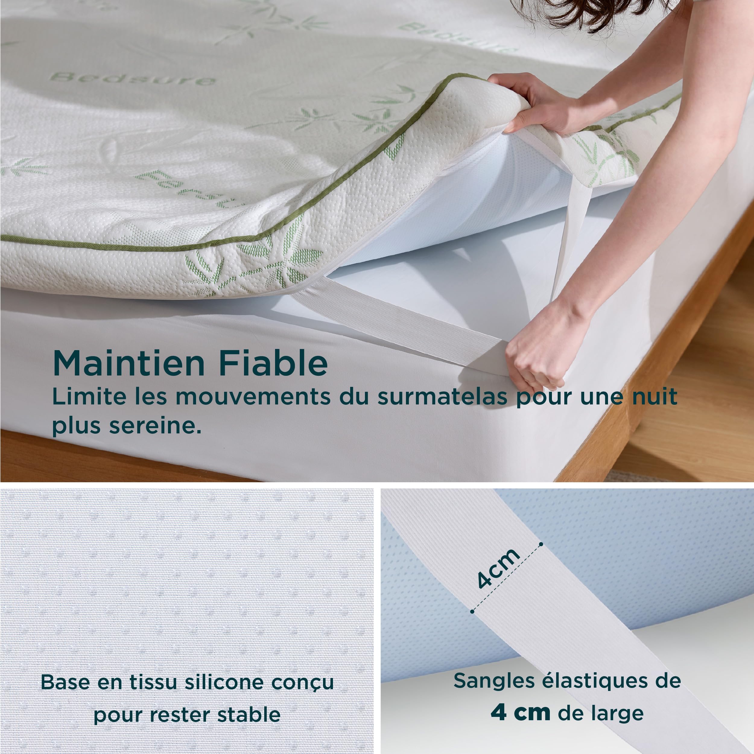 BEDSURE Surmatelas 140x190 cm H2/H3 - Housse en Bambou Respirante 7 cm