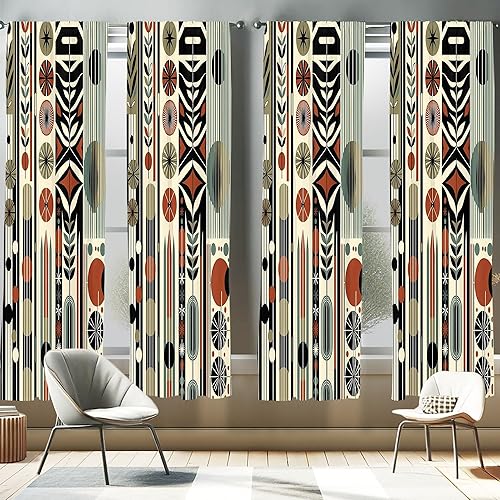 Miniatura 27 de Ambesonne Cortinas de ventana azul marino, patrón tradicional Ikat estilo retro, composición inspirada en damasco, decoración ligera, juego de 2