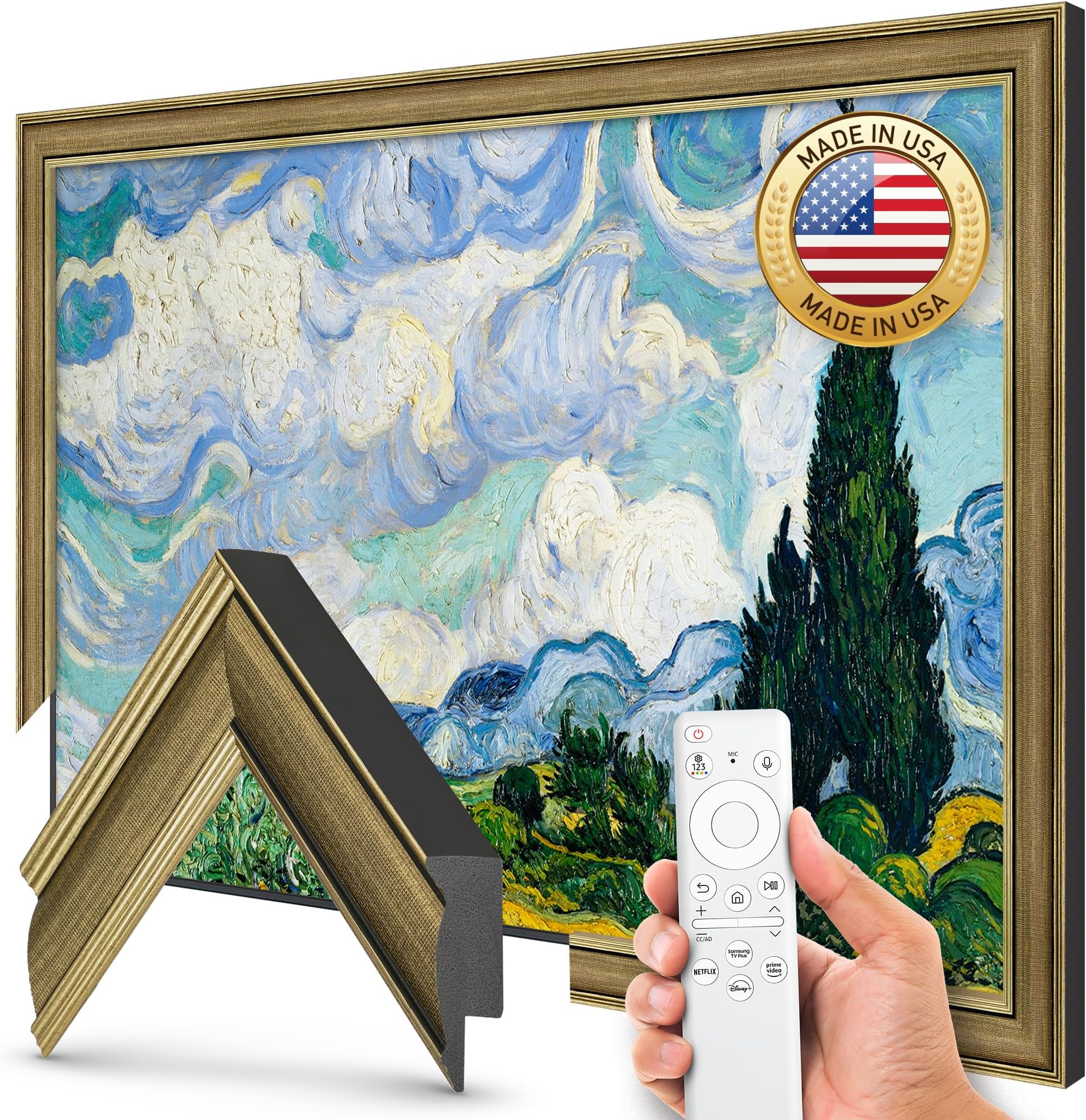 Industrial Brass 3" Color Chip Slim Deco TV Frame (32",43",50",55",65",75",85") Compatible ONLY with Samsung The Frame and Pro TVs (Fits 2021-2026, LS03A,LS03B,LS03C,LS03D,LS03FA,LS03FW)