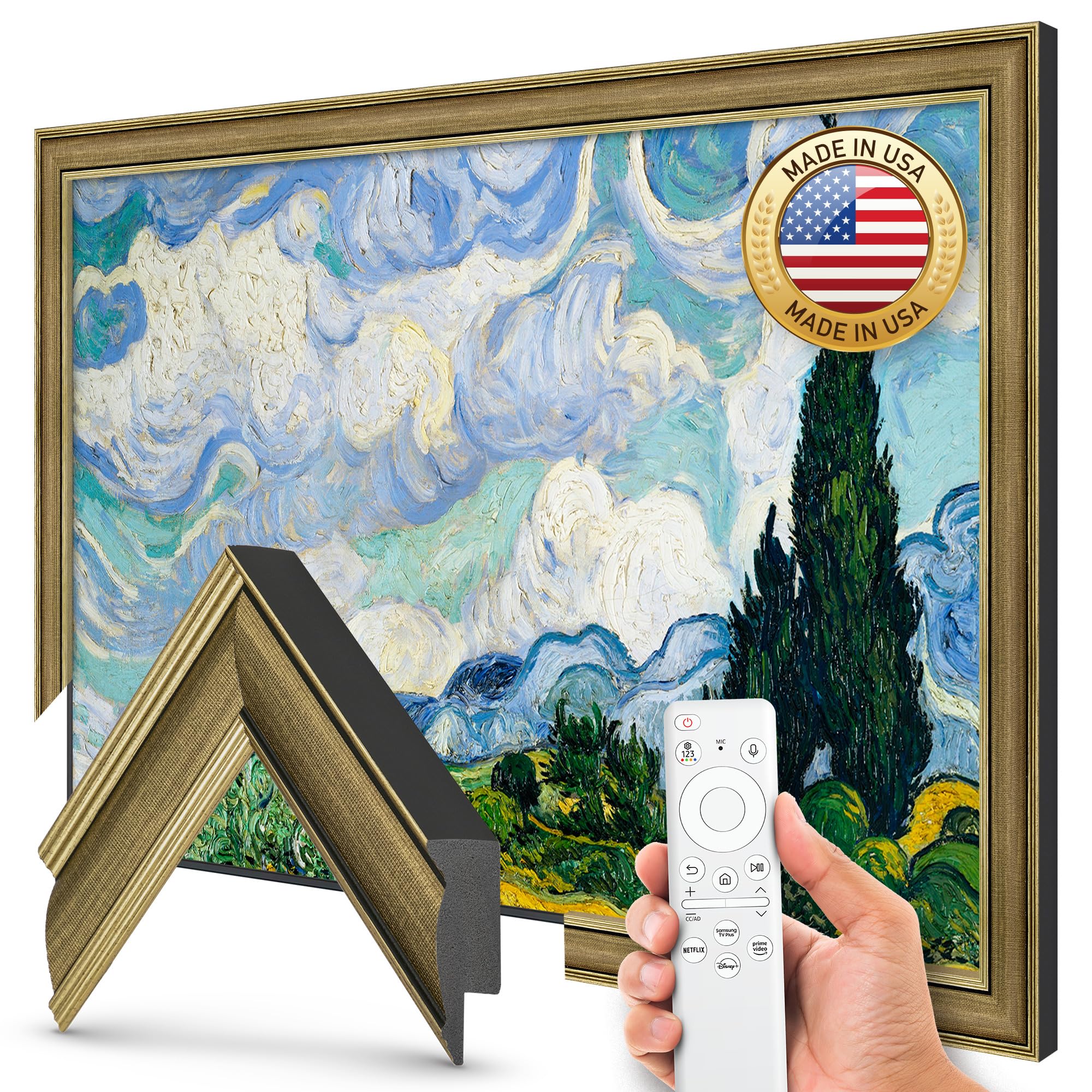 Industrial Brass 3" Color Chip Slim Deco TV Frame (32",43",50",55",65",75",85") Compatible ONLY with Samsung The Frame and Pro TVs (Fits 2021-2026, LS03A,LS03B,LS03C,LS03D,LS03FA,LS03FW)