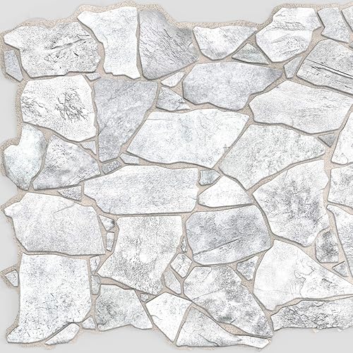 Miniatura 2 de Dundee Deco Panel de pared 3D de PVC de piedra sintética blanca y gris, 3.2 pies x 2.1 pies (38.6 in x 24.8 in), decoración de paneles de pared de