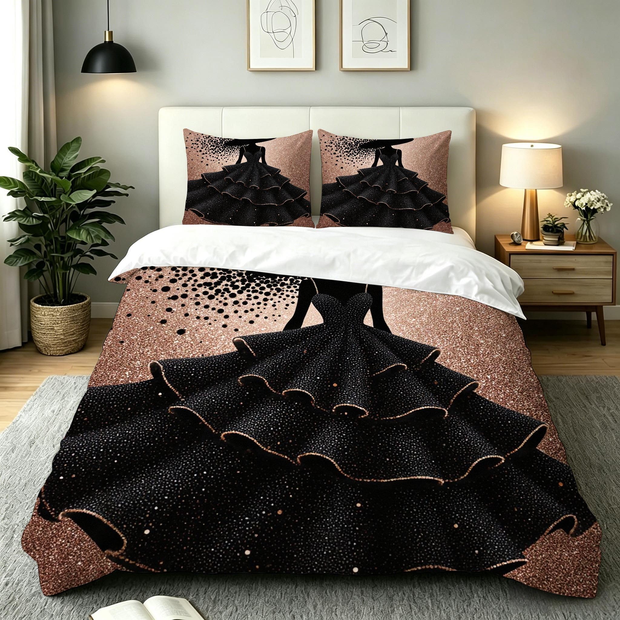 Housse de couette 1 personne noire douce et抗 glissement avec attaches de coin