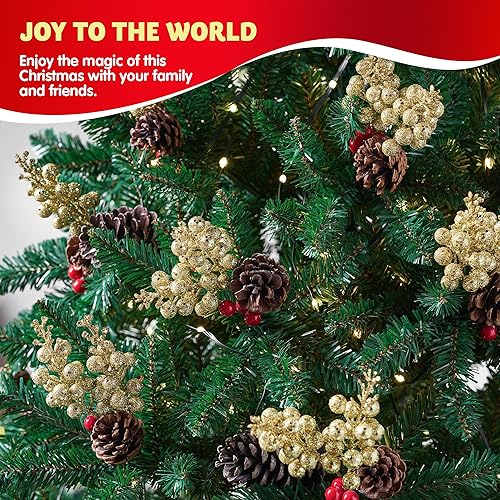 Miniatura 9 de Joiedomi 18 adornos artificiales de tallo de bayas con purpurina para Navidad, palitos decorativos de cuentas de 10 pulgadas, ramitas brillantes,