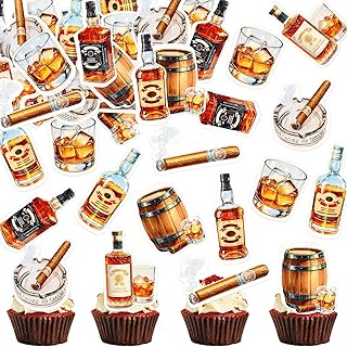40pcs Edible Whiskey Cupcake Toppers Whiskey Man Happy Birthday Decorati...