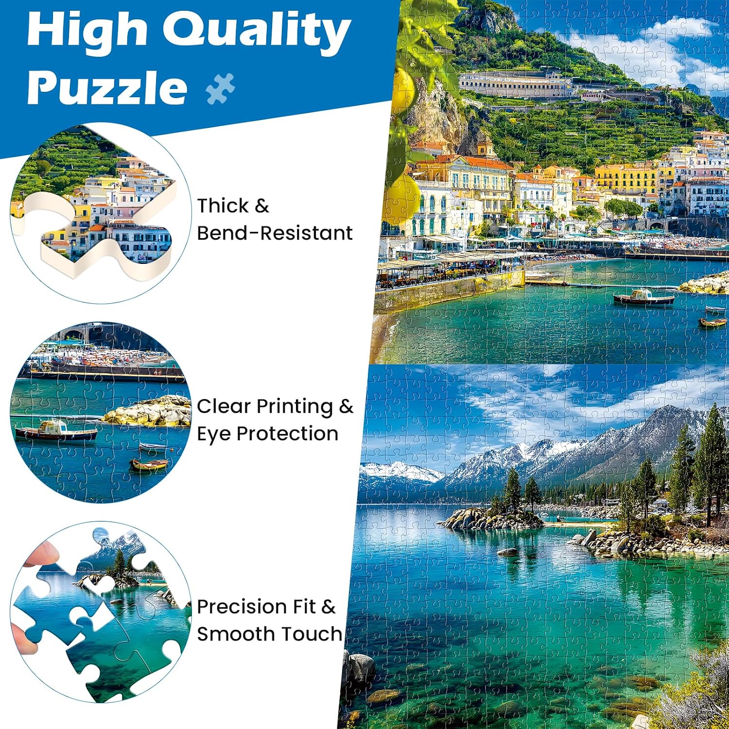 2 Pack 500 Pieces Puzzle for Adults, Summer Amalfi Coast Puzzle 500 Pieces for Adults Teens Seniors, Lake Tahoe Scenery Jigsaw Puzzle Challenging Puzzles for Family Activity Gift