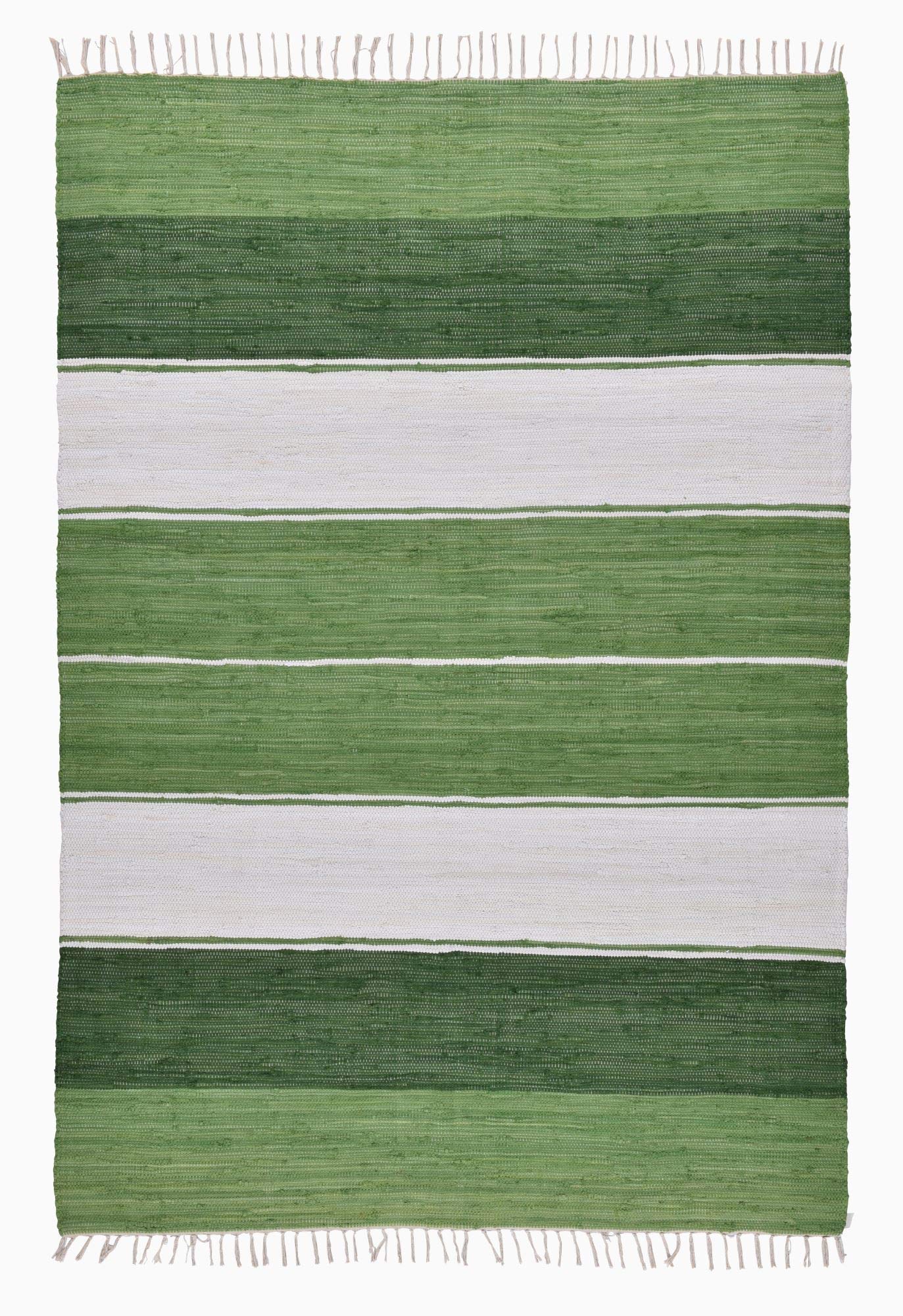 Dhurry | Fleckerl | Flachgewebe-Teppich aus 100% Baumwolle; handgewebt, waschbar, beidseitig verwendbar |160 x 230 cm; Farbe: Grün Multi | Happy Design