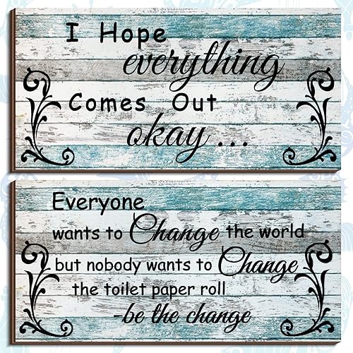 2 piezas divertidas de decoración de baño con reglas de baño, placa de madera divertida decoración de baño, letrero decorativo para colgar en la