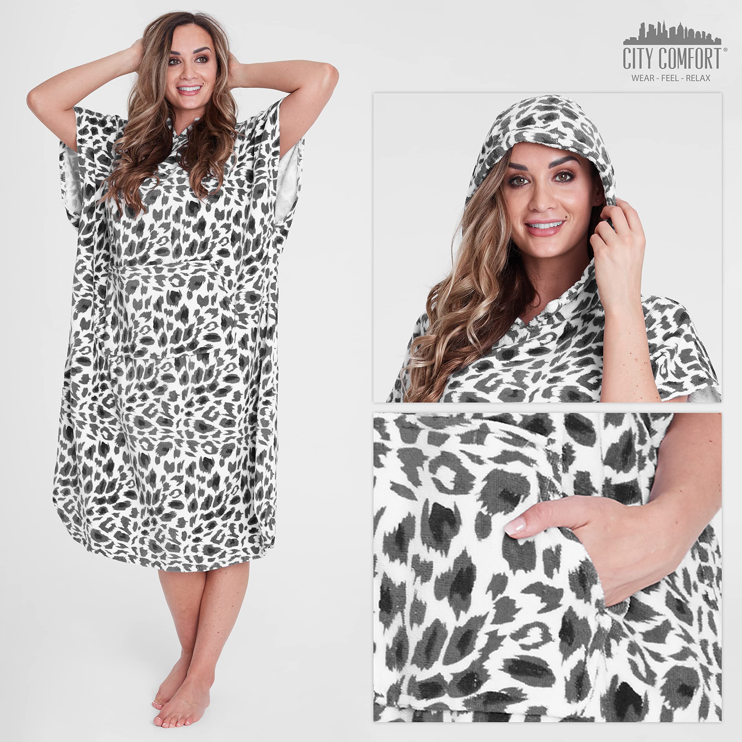 Poncho Mare CityComfort In Cotone - Accappatoio Surf Unisex Con Cappuccio, Grigio Scuro - Foto 3