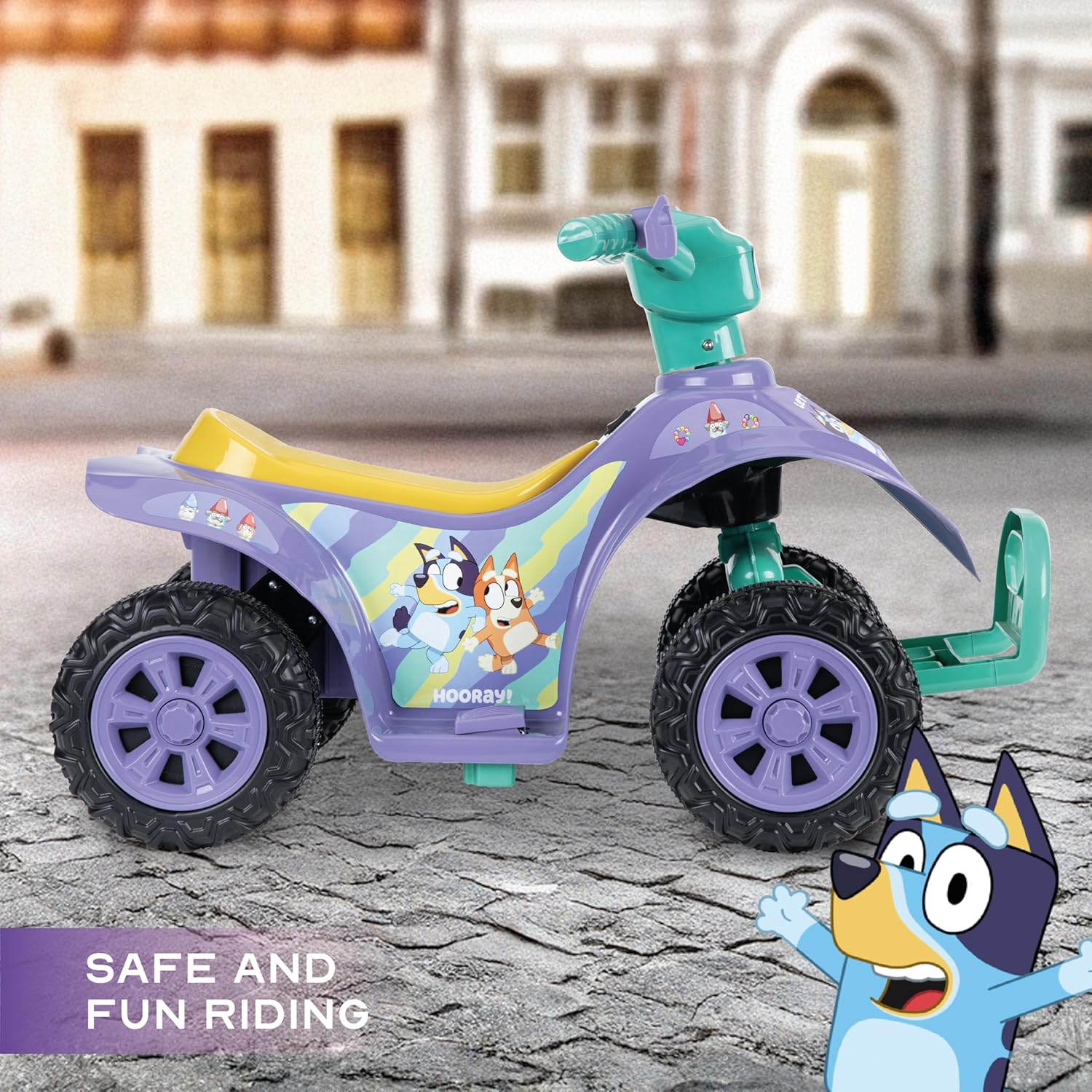 Bluey 6V ATV Quad for Kids - Powerful and Safe Ride-On Toy with Rechargeable Battery - Forward and Reverse Driving - Max Weight Capacity of 55 LBS - Ages 2-3 Years