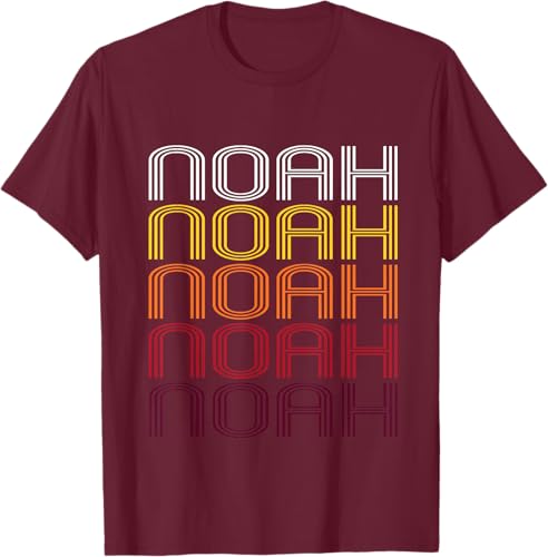 Miniatura 13 de Noah Retro Wordmark Pattern - Vintage Style T-shirt T-Shirt Black,Sapphire Blue,Pink Heather,Olive Heather,Purple Heather,Red Heather,Burgundy,Brown