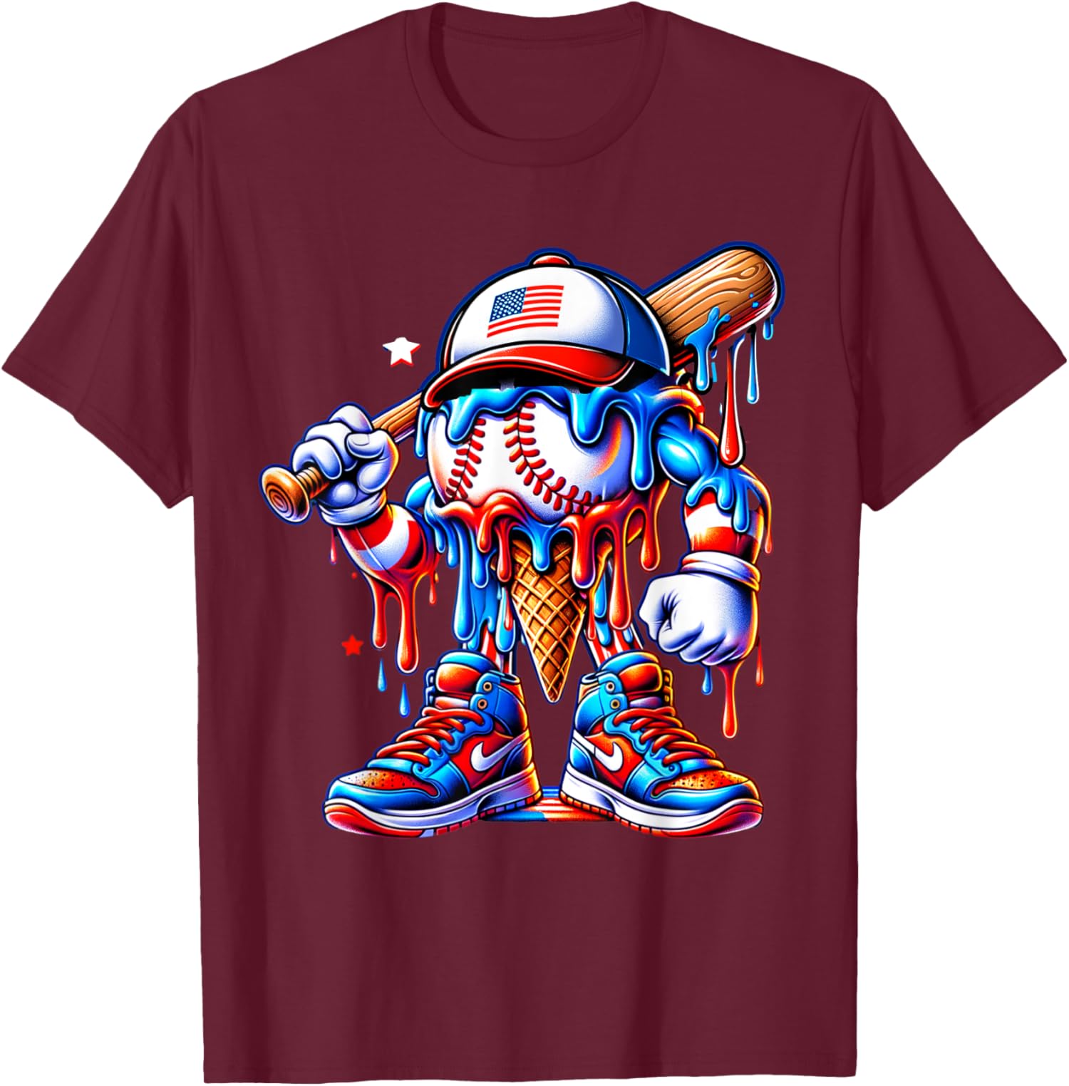 4th of July Red White and Blue Baseball Ice Cream Unisex T-Shirt - Picture 8 of 15