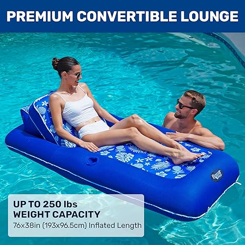 Vista 2 de Aqua Campania Ultimate 2-in-1 Pool Float Lounge – Extra Large – Inflatable Pool Floats for Adults with Adjustable Backrest & Cupholder Caddy