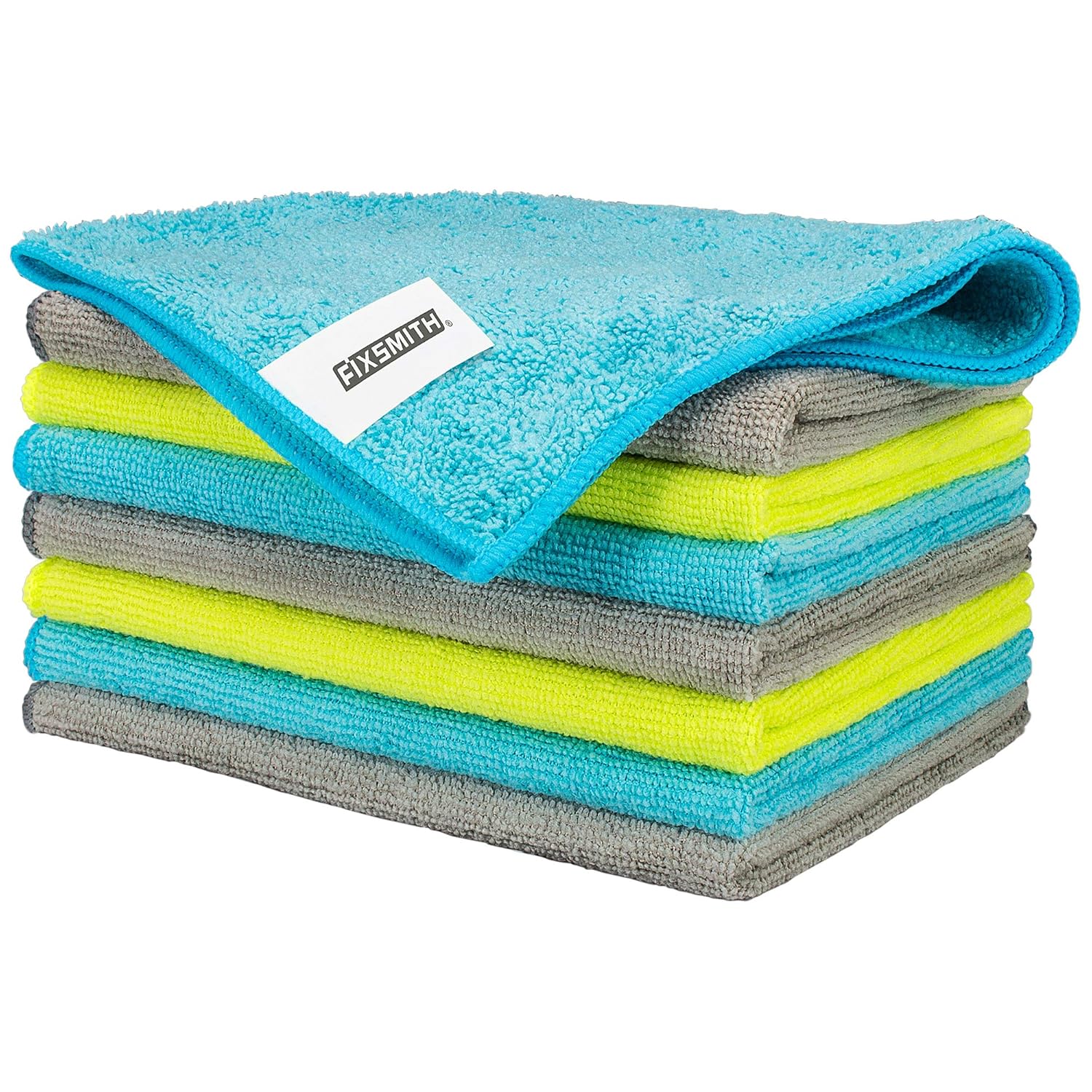 FIXSMITH Microfiber Cleaning Cloth - Pack of 8 Size 12 x 16 in Multi-Functional Cleaning Towels Highly Absorbent