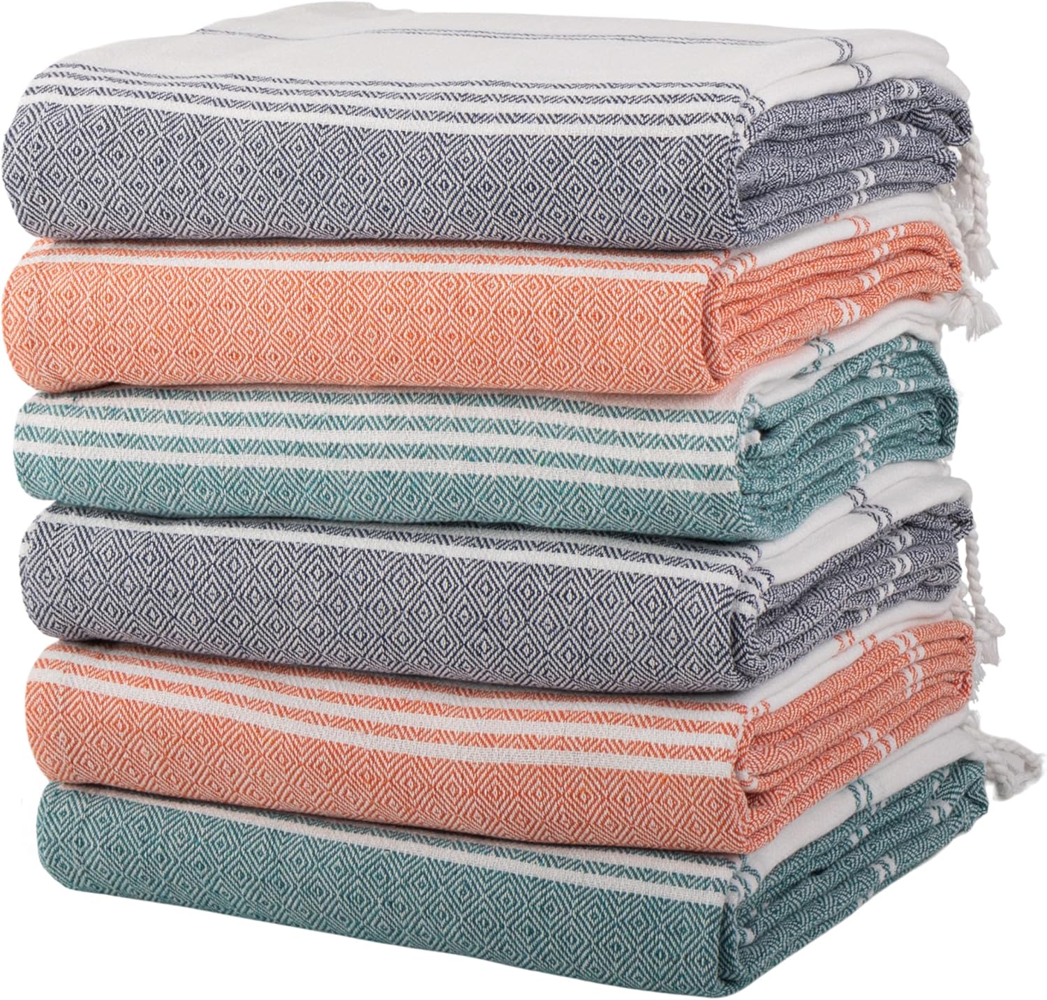 6 Pack Turkish Beach Towel Set - 39”x71” Oversized Beach Towels Bulk Lightweight Blankets Set - Quick Dry Sand Free Pool Accessories for Bathroom, Pool, Travel, or Picnic by Lavish Home (Multicolor)
