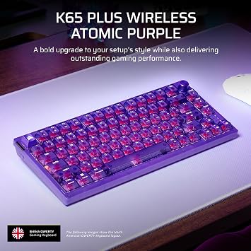 Corsair K65 PLUS WIRELESS 75% RGB Hot-Swappable Mechanical Gaming Keyboard – QWERTY UK Layout, Pre-Lubricated MLX Red v2 Linear Switches, Dual-Layer Sound Dampening – Atomic Purple