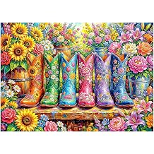 1000 Piece Puzzle for Adults, Colorful Flower Boots Jigsaw Puzzles, Plant Floral Boot Garden Jigsaw Puzzle, Fun Challenging Puzzle with Letters on Back, Cowgirl Blooming Boots Puzzles for Game Night