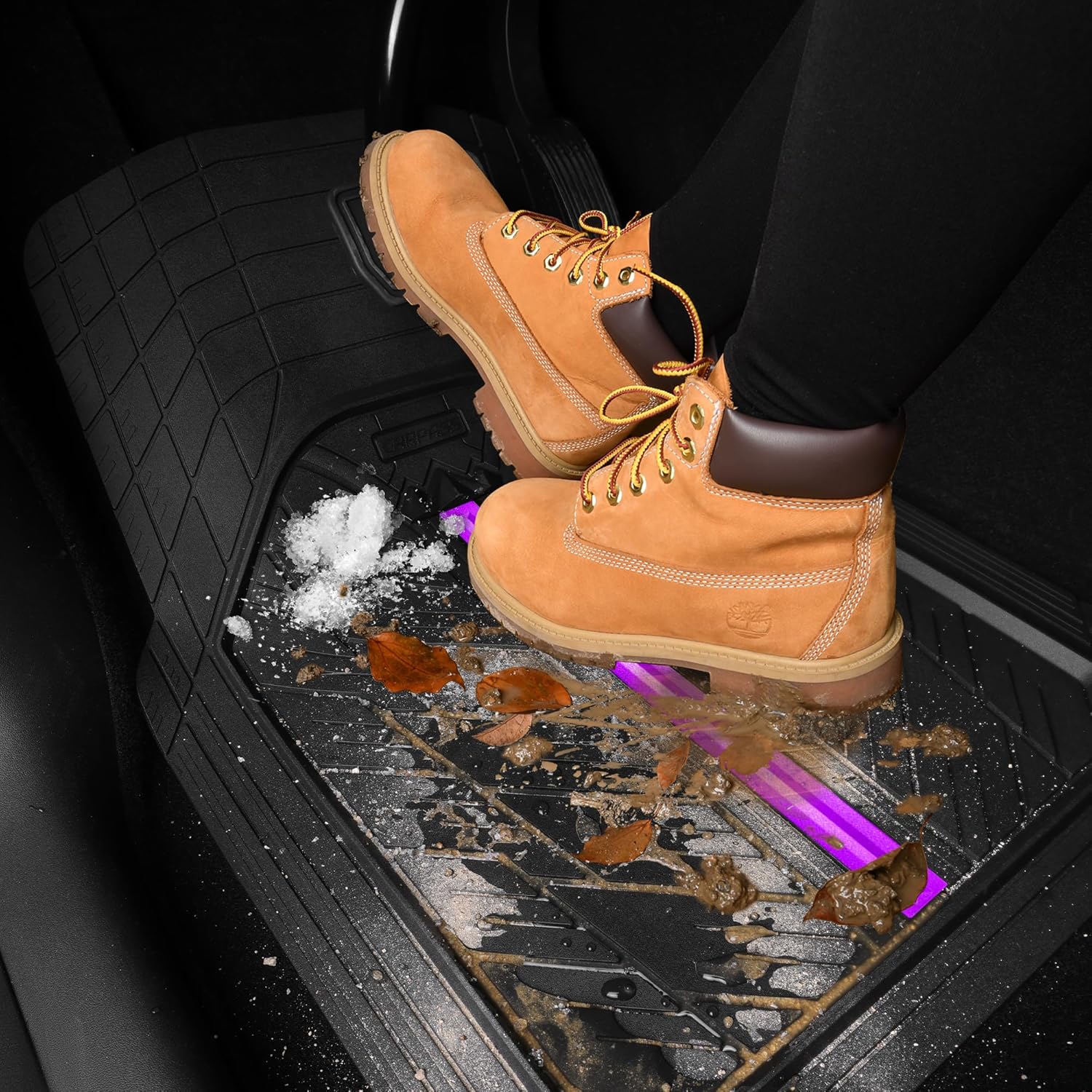 CAR PASS Rubber Floor Mats for Cars, Car Mats Full Sets DeepDish,Universal S~L Size Trim-to Fit Automotive Floor Mat for Truck Van SUV, Heavy Duty Waterproof All-Weather Floor Liners Black Purple - Image 2