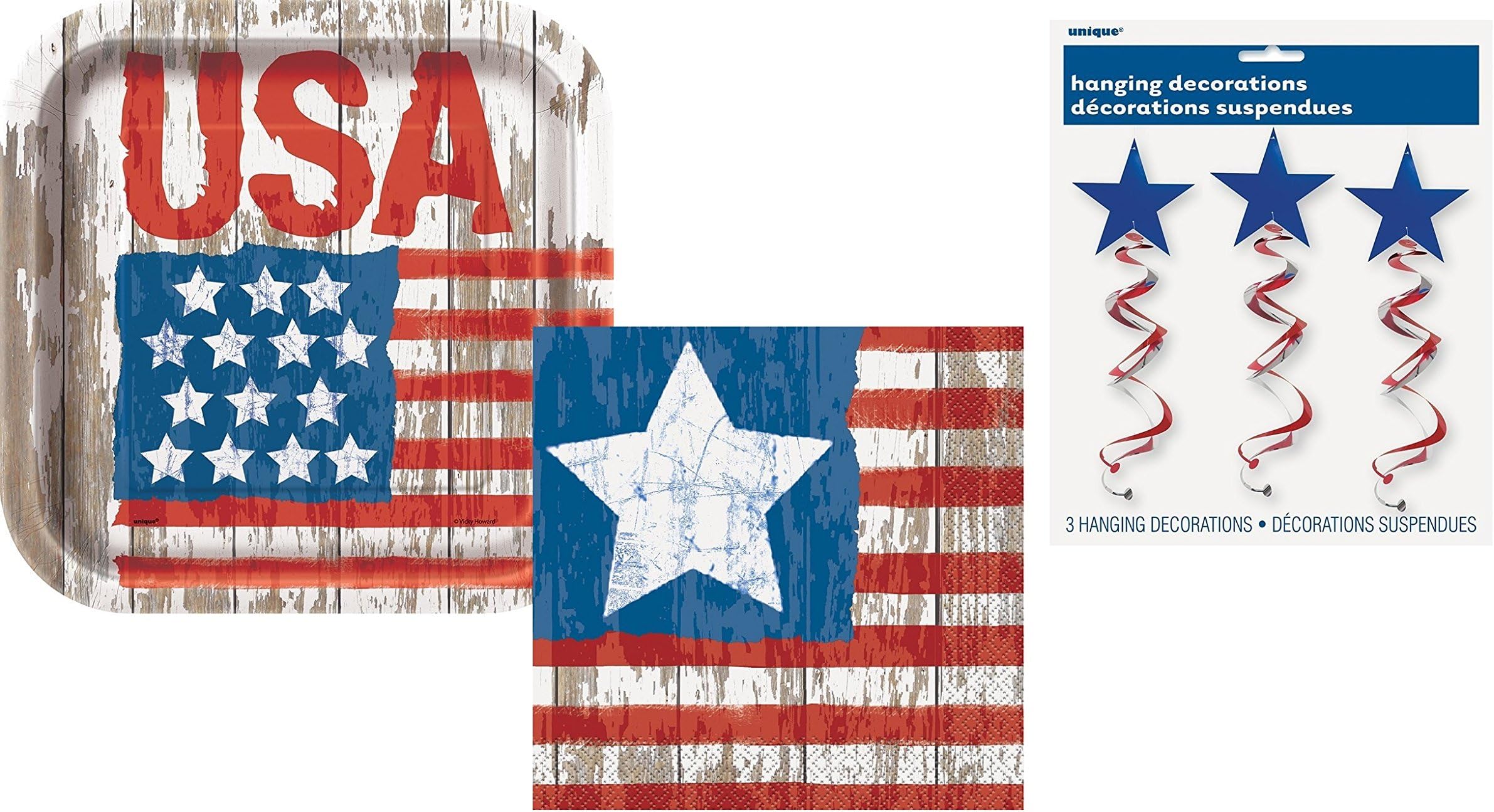 Patriotic Rustic Flag Paper Plates and Napkins - Patriotic Party, BBQ, Picnic - Serves 8 (Decorations, Plates And Napkins)