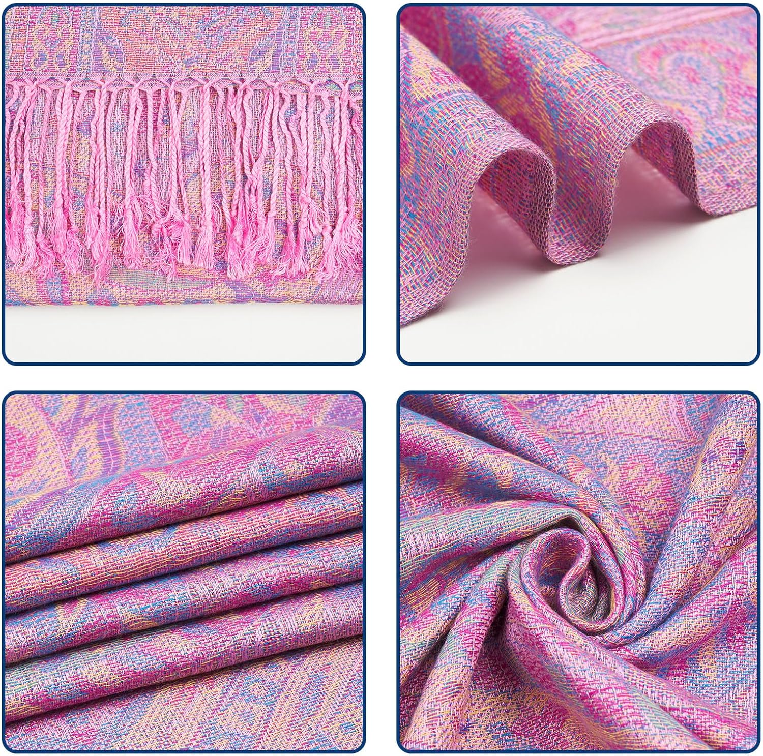 Paisley Pashmina Shawls and Wraps for Women Reversible Jacquard Festival Rave Pashmina Scarves with Fringe Vintage - Image 2