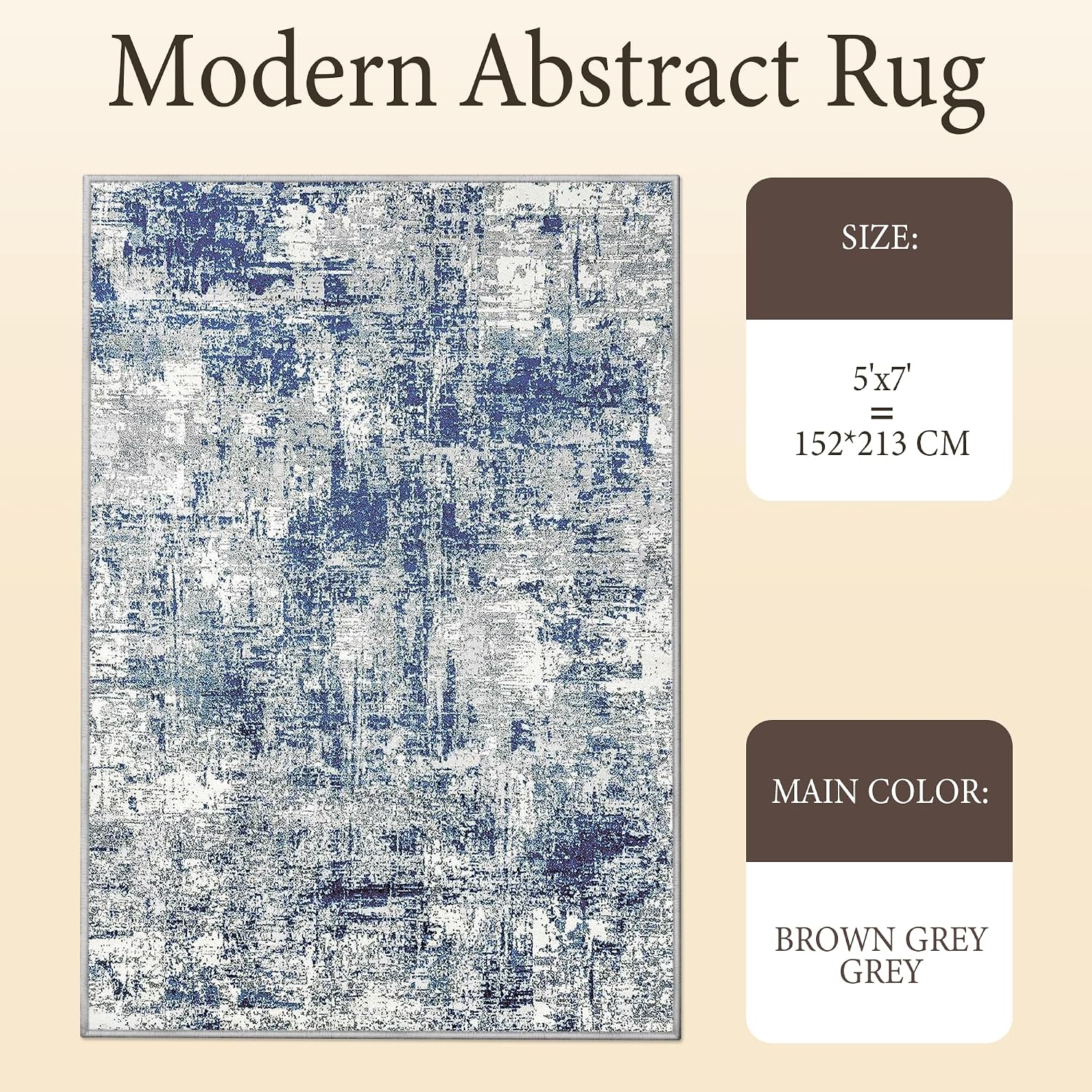 5x7 Area Rugs for Living Room, Machine Washable Vintage Rug, Non-Slip Low Pile Throw Rugs with Rubber Backing Foldable Washable Carpet for Bedroom Dining Room Home Decor, Blue
