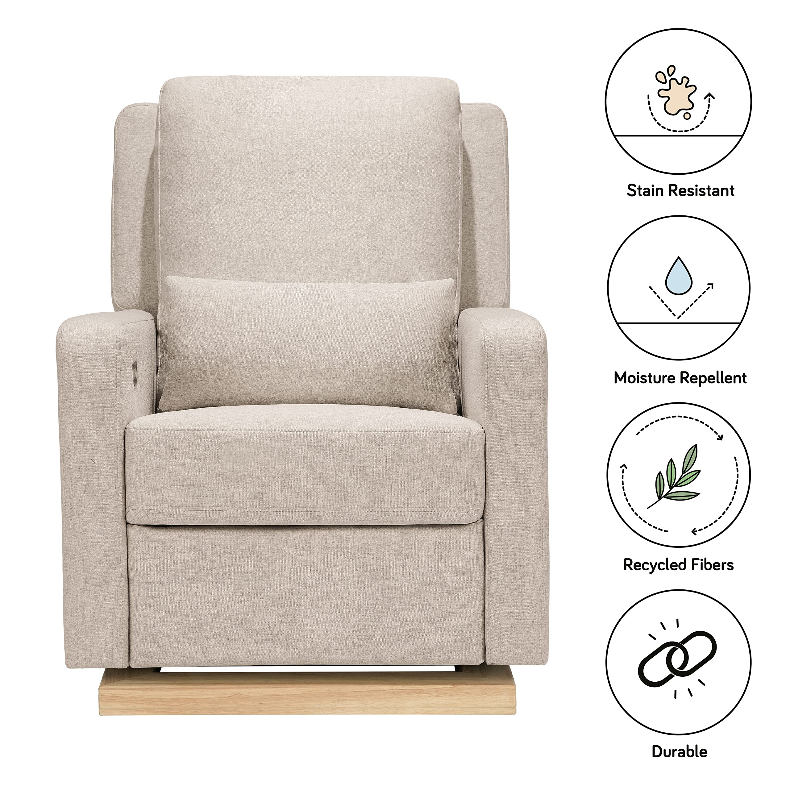 Babyletto Sigi Electronic Power Recliner & Glider with USB Port in Performance Beach Eco-Weave, Water Repellent & Stain Resistant, Greenguard Gold and CertiPUR-US Certified