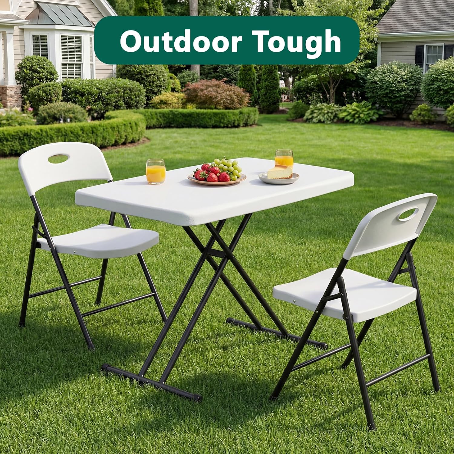 30in Folding Table, Portable Picnic Table with Adjustable Height, Foldable TV Tray Table & Laptop Desk for Small Spaces, Patio, Camping, BBQ, No Assembly Needed, White